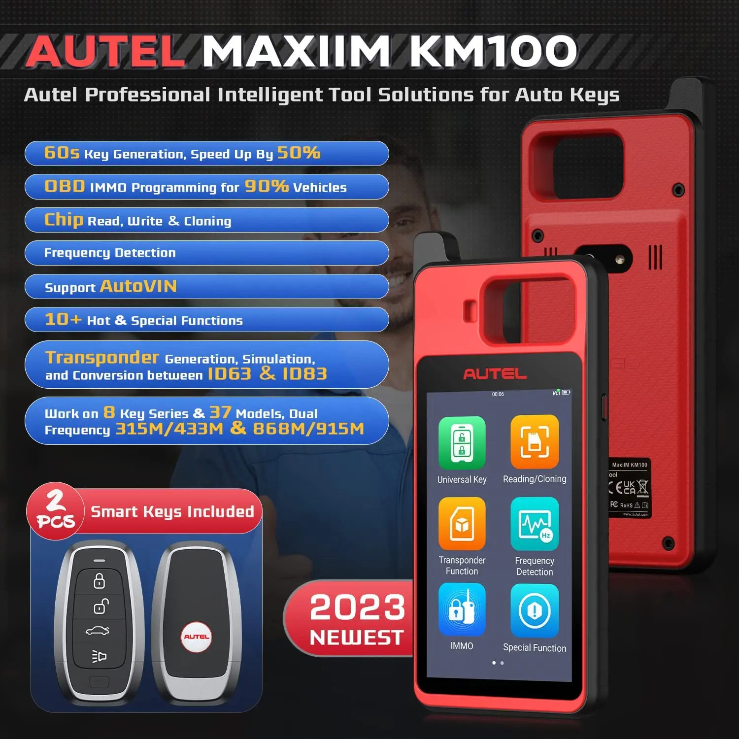 Autel MaxiIM KM100 Key Fob Programming Immobilizer Tool 2PCS Autel IKEY for 60s Key Generation OBD IMMO Key Learning on 99% Car-3