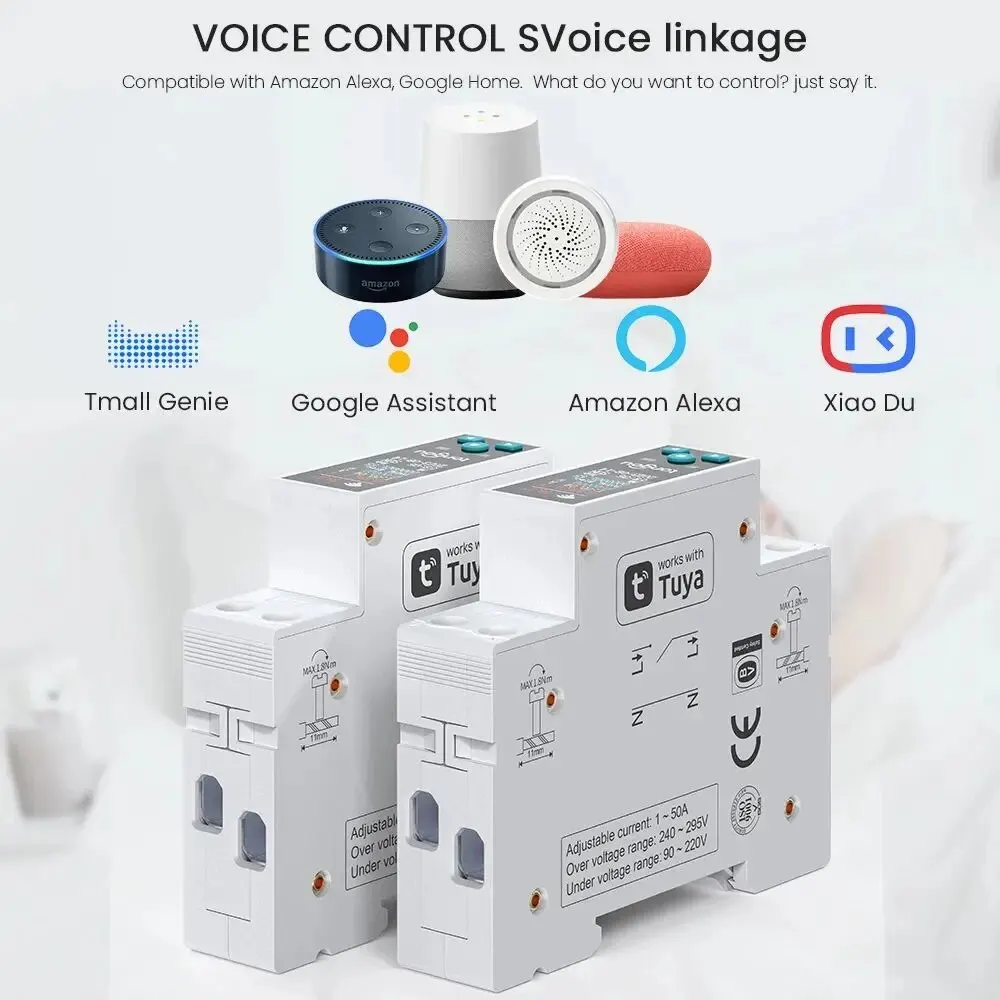 1P 50A Tuya WIFI Smart Switch Circuit Breaker LED Energy Meter KWh Power Metering Timer Relay Remote Control Smart Life APP-4