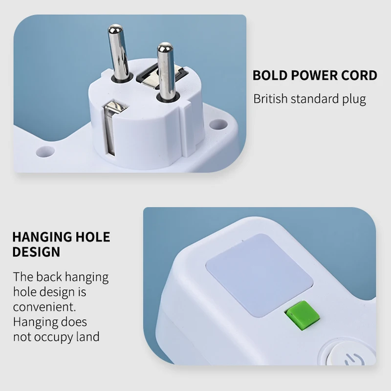 EU Plug Power Strip with 3 AC Outlets +2 USB Ports+ 1 Type C, 6-in-1 Plug Socket Adapter Wireless Wall Charger for Home Office-4