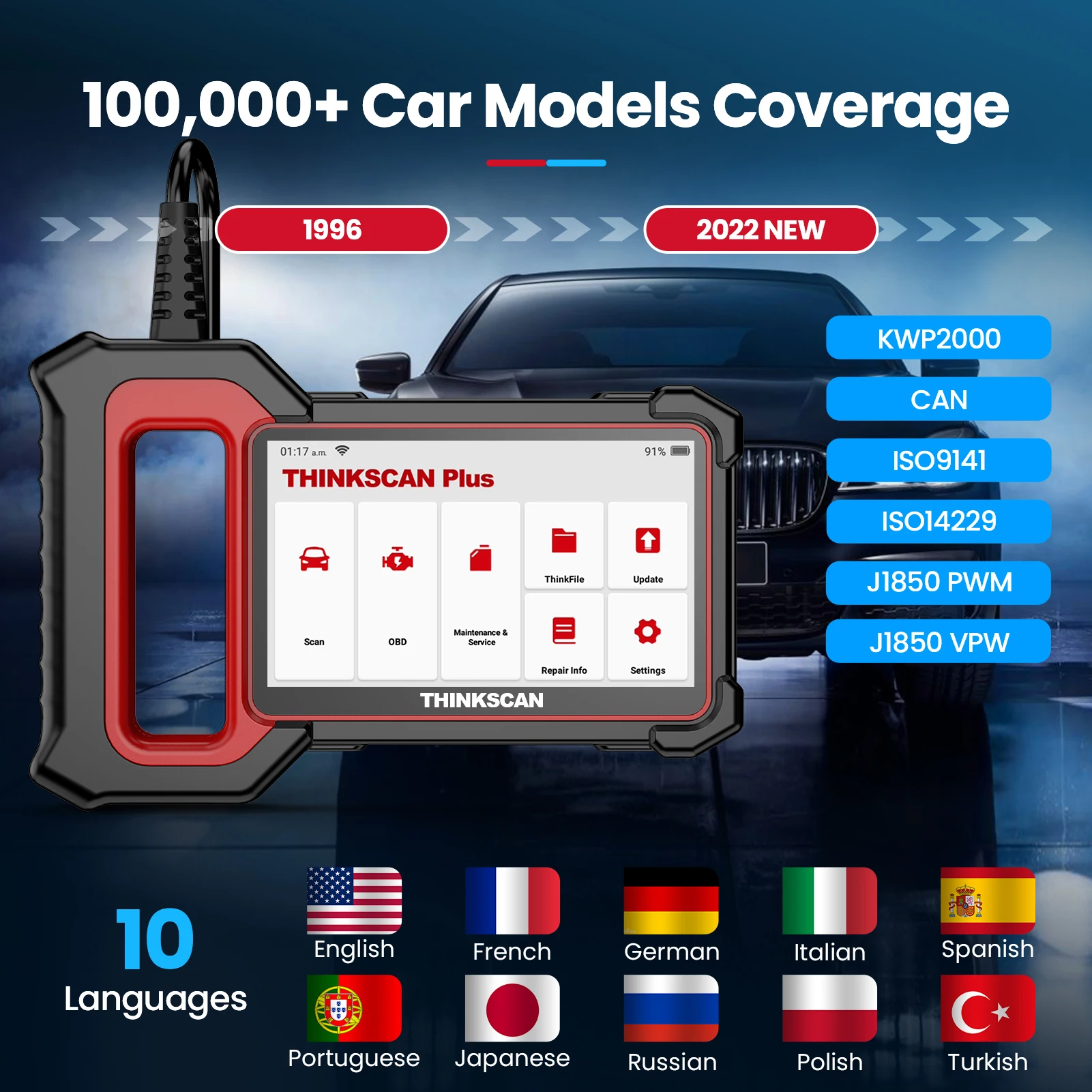 THINKSCAN PLUS S7 S6 S4 OBD2 Scanner ABS/SRS/TRANMISSION/ENGINE Code Scanner Live Data Diagnostic Tool Multi Services Scan Tool-6